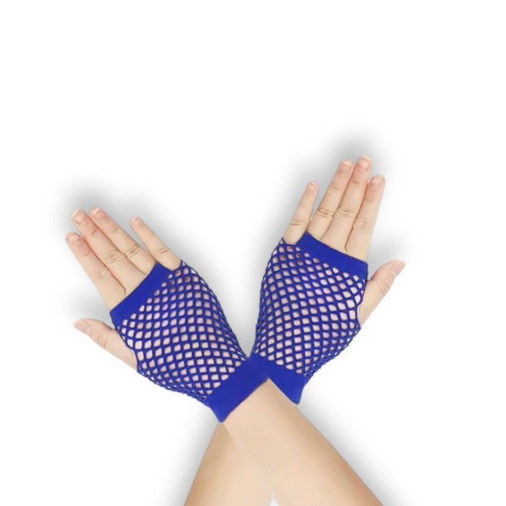 Blue Neon Mesh Fishnet Short Hand Cover Gloves - NEW